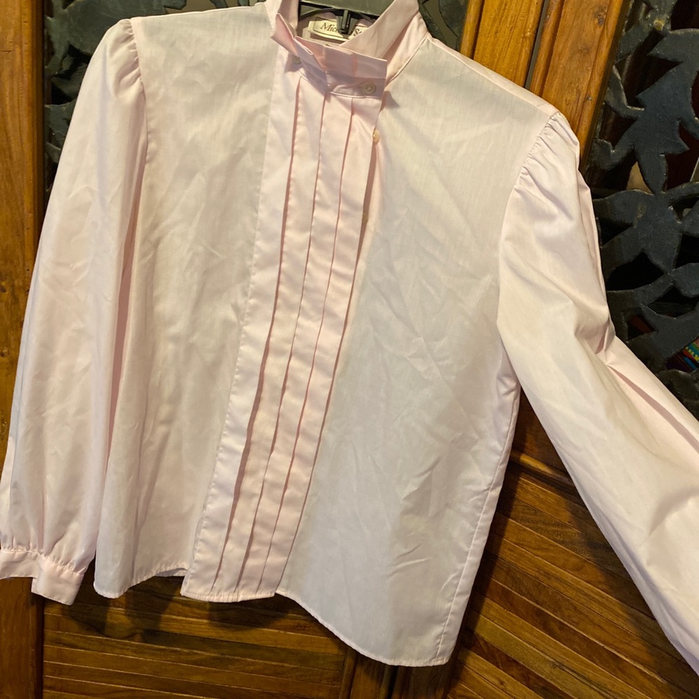 Vintage High Neck Pleated Secretary Blouse